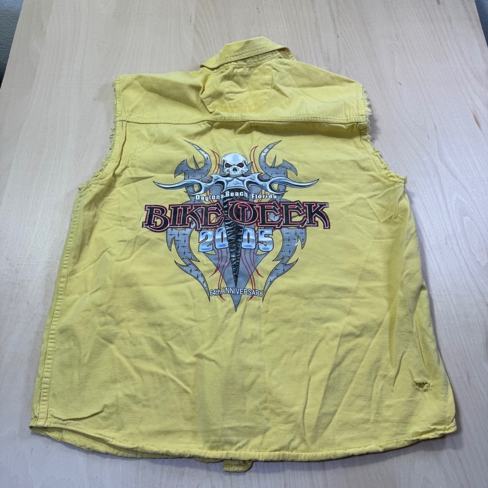 Biker Design 2005‎ Daytona Beach Bike Week Sleeveless Shirt Mens Large Yellow L - Picture 6 of 8